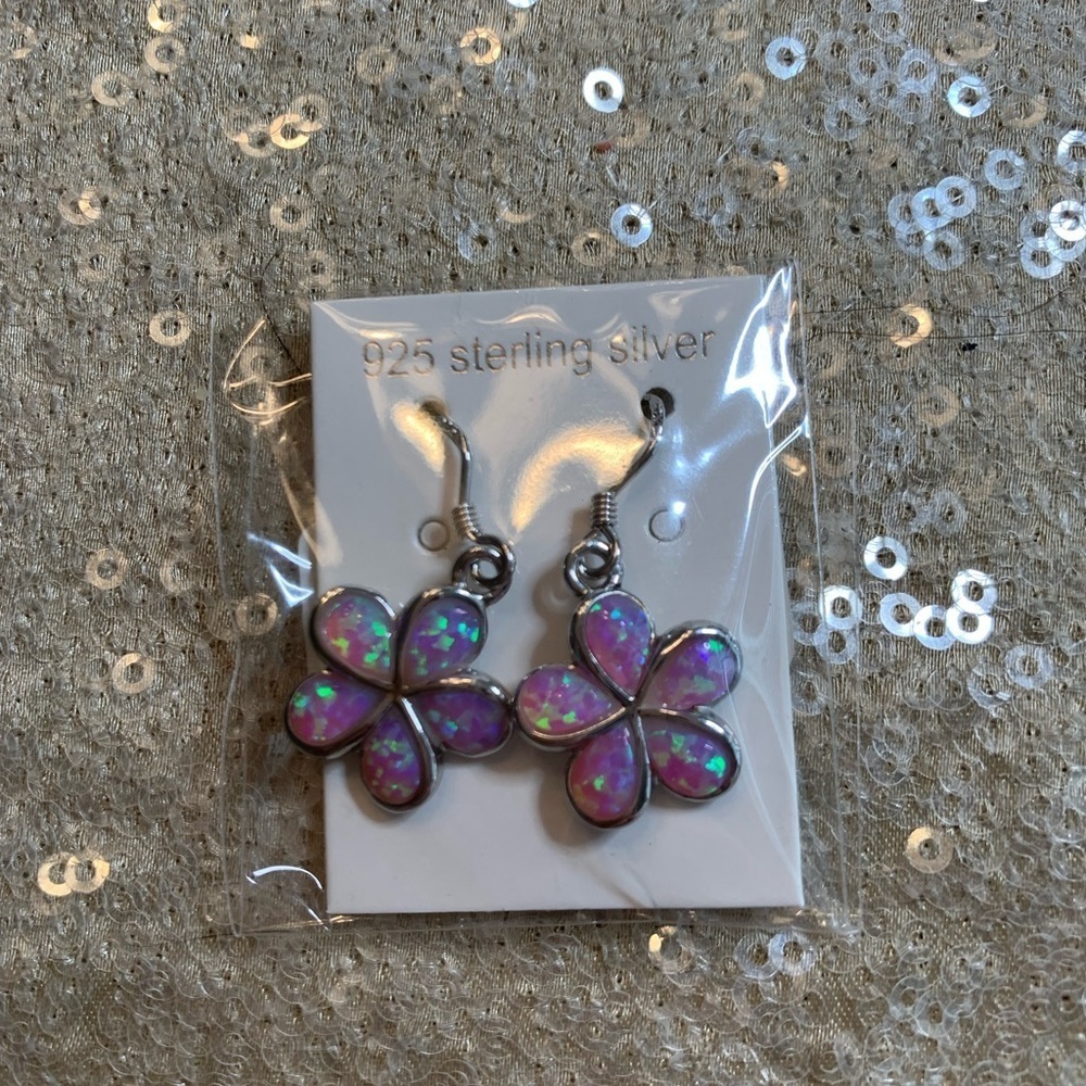NWT Sterling Silver Plumeria pink opal pendant & earrings 💕💕 new line💕💕 - Picture 3 of 8